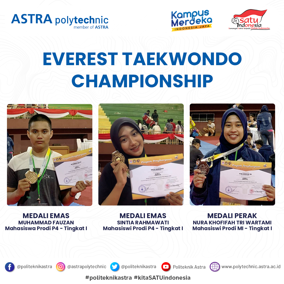 Mahasiswa Politeknik Astra Sabet Medali Pada Kejuaraan Taekwondo “Everest Taekwondo Championship (ETC) Piala Menpora RI”